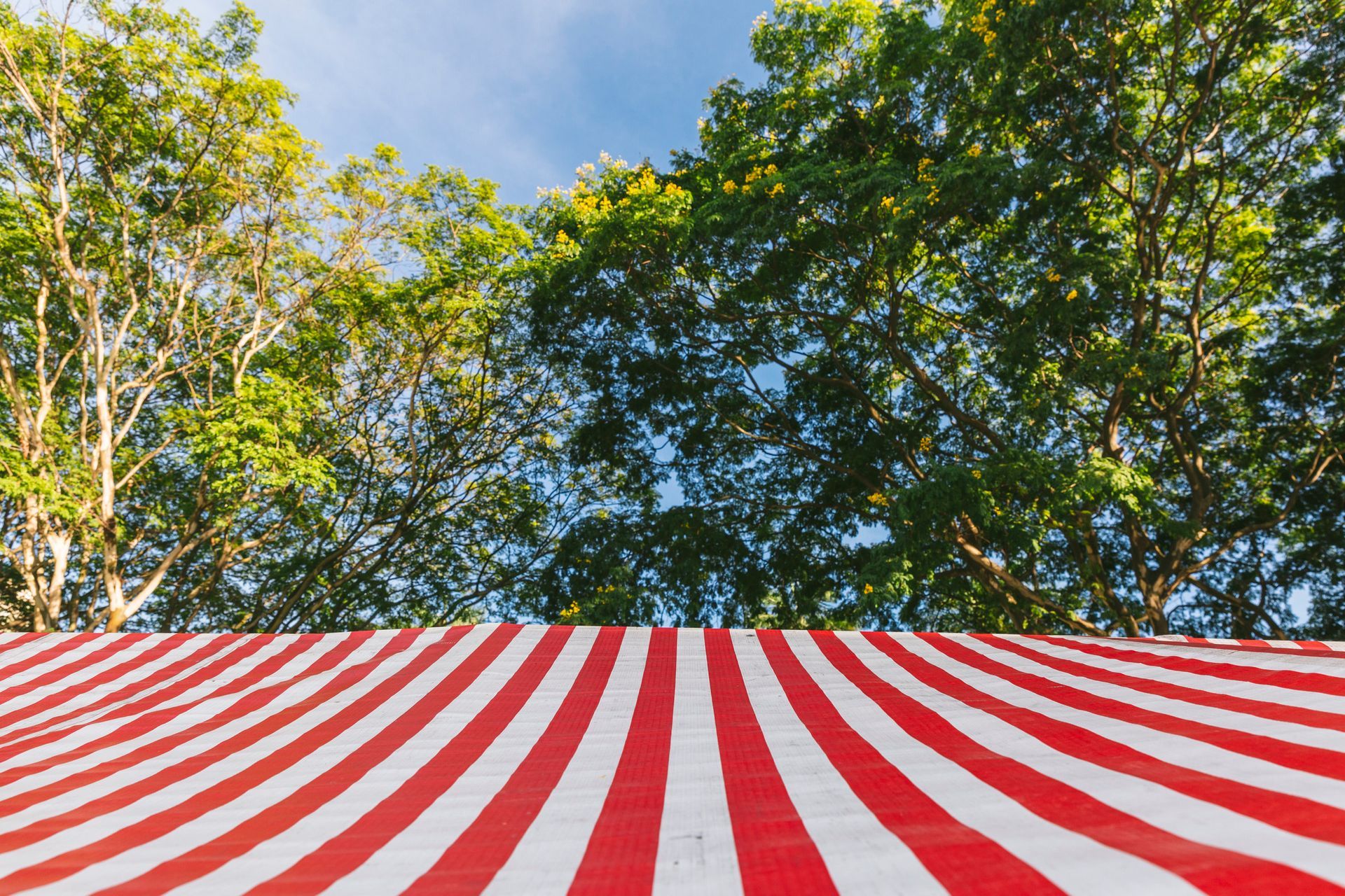Fotografia autoral de feira livre em São Paulo — detalhe de barraca colorida