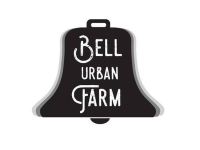 Black bell logo with white text reading “Bell Urban Farm”