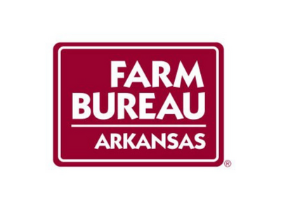 Farm Bureau Arkansas logo in white text on a maroon background