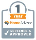 A logo for a 1 year home advisor screened and approved.