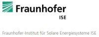 Logo des Fraunhofer ISE. Grün-weiße Grafik über schwarzem Text „Fraunhofer ISE“. Darunter steht der deutsche Text.