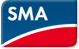 SMA-Logo: Weißer Text auf blauem und rotem Hintergrund.