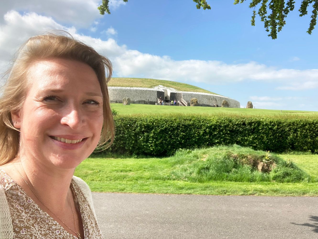 Michelle Dujardin in front of the Newgrange monument in Ireland