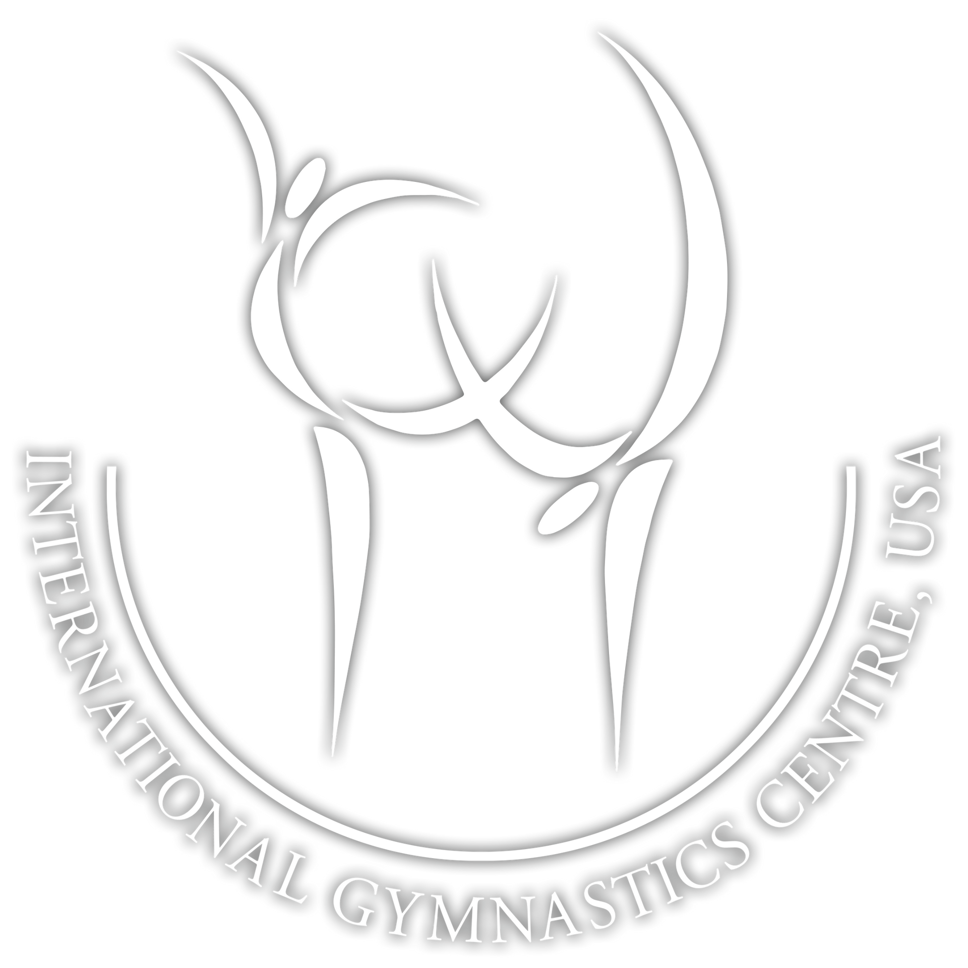 A white logo for the international gymnastics centre usa