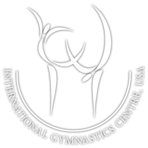 A white logo for the international gymnastics centre usa