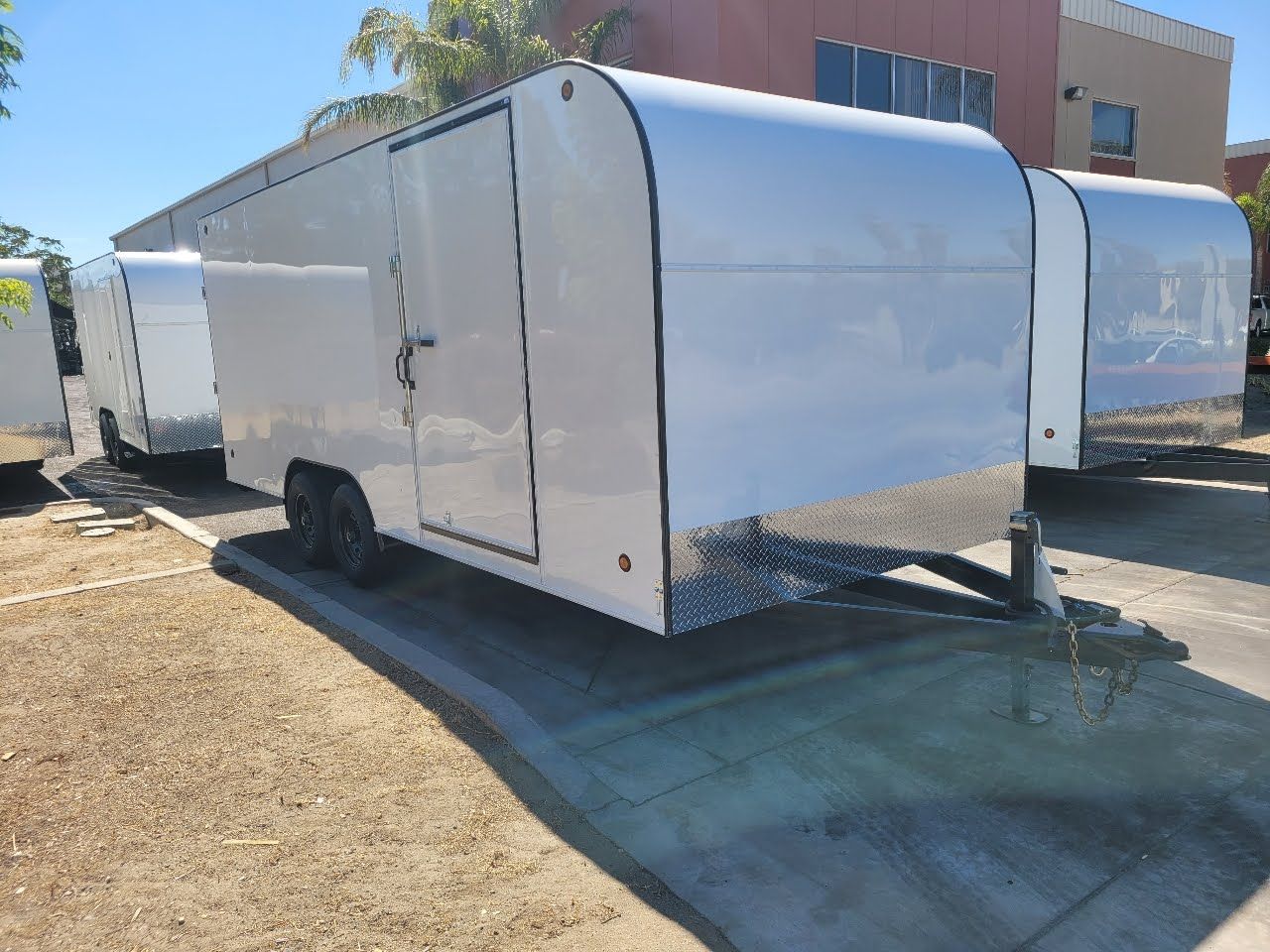 White Enclosed Trailer Front Right Side View