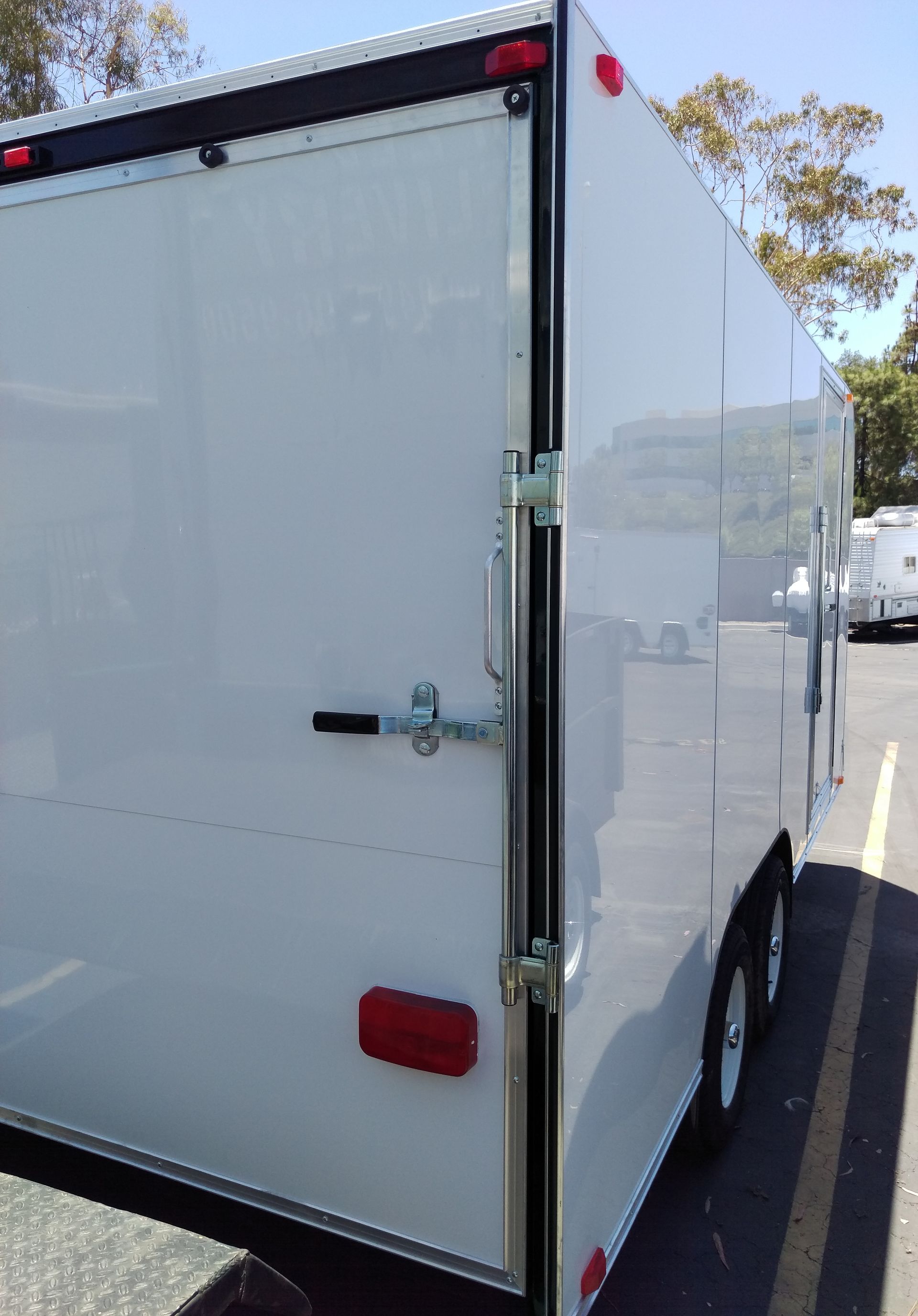 White 16' Enclosed Trailer Door Closed