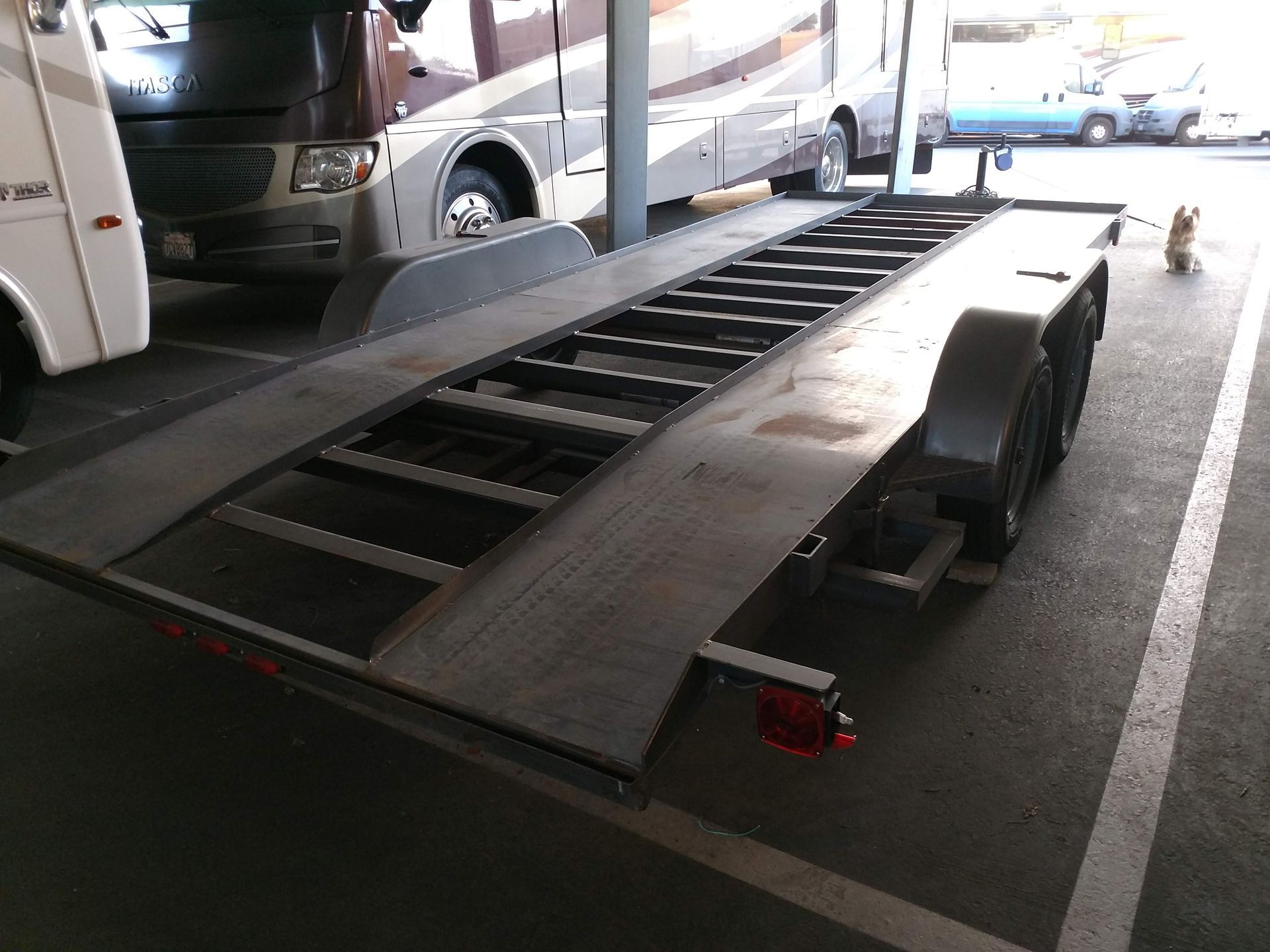 Rear Right View Flatbed With Dog