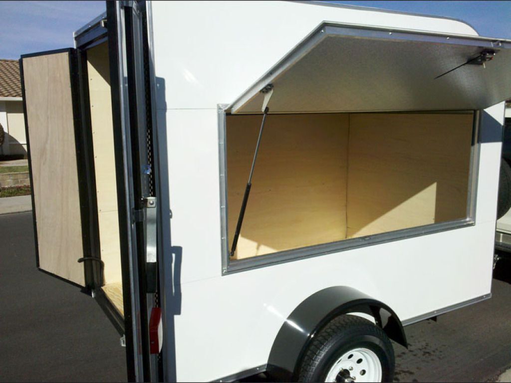 Vending Window Opened White Concession Trailer