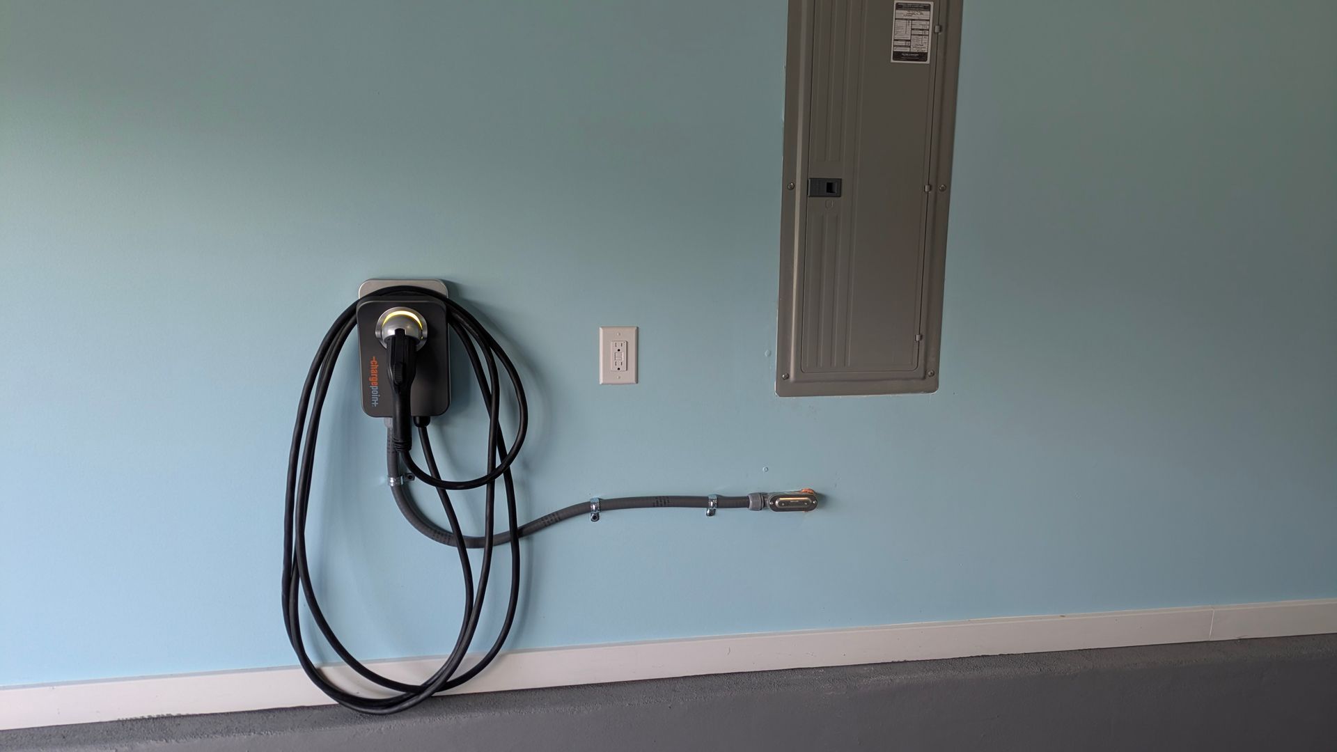Level 2 EV Charger installation in garage in Carolina Beach NC