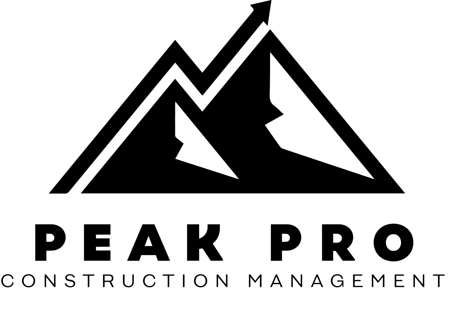 A black and white logo for peak pro construction management.