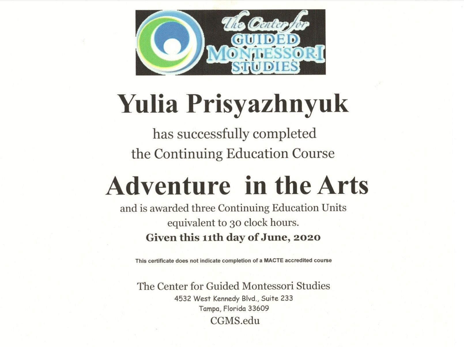 Prisyazhnyuk Certificate