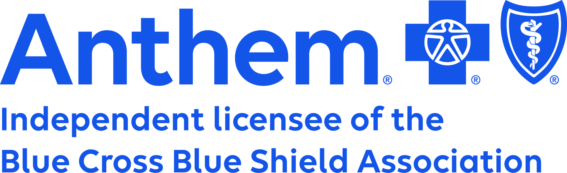 Anthem logo with Blue Cross Blue Shield emblems and text: “Independent licensee of the Blue Cross Blue Shield Association”
