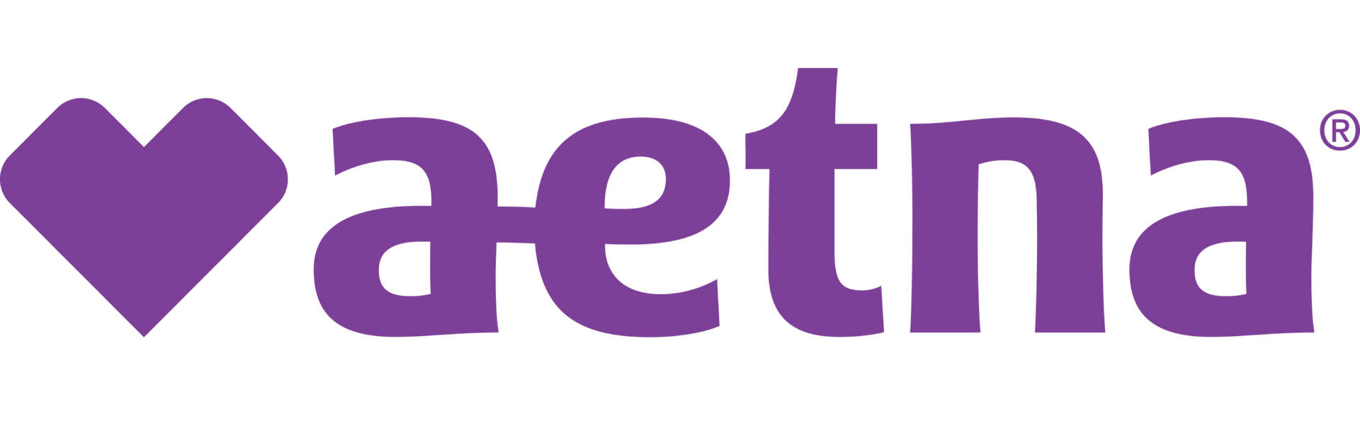 Purple Aetna logo with heart icon and wordmark on a white background