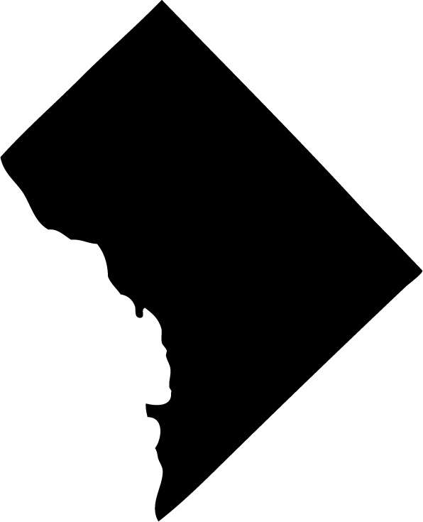 Silhouette of the state of Virginia in black against a white background.