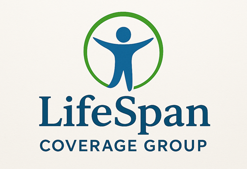 LifeSpan Coverage Group logo: Blue figure with outstretched arms inside a green circle; blue text "LifeSpan Coverage Group".