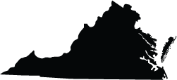 Silhouette of the state of Virginia in black against a white background.