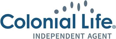 Colonial Life logo with blue text and a cluster of gray dots.