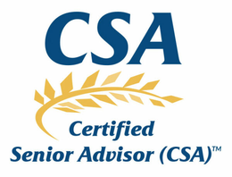 Logo for Certified Senior Advisor (CSA) with blue text and a gold wheat stalk.