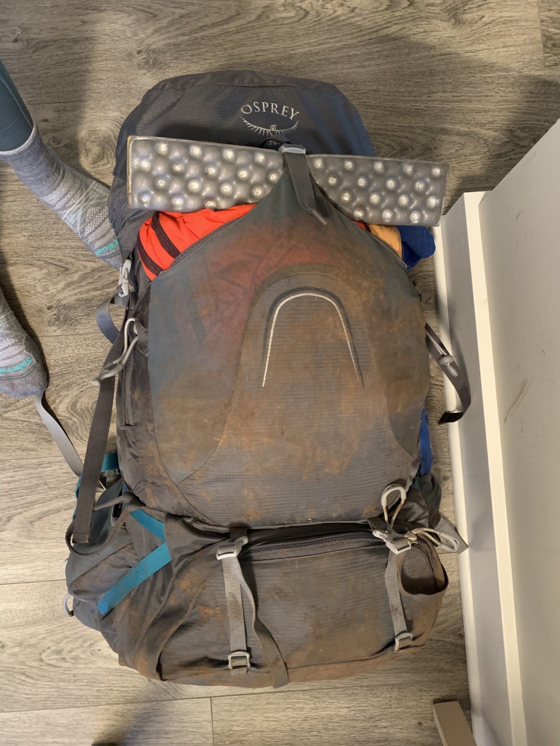 My poor backpack after being dragged on dirt at Golden Ears park, BC, Canada