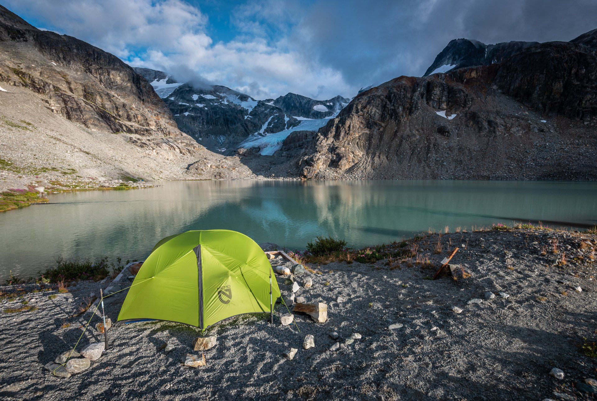 Nemo Dragonfly 2P Ultralight backpacking tent on Wedgemount lake