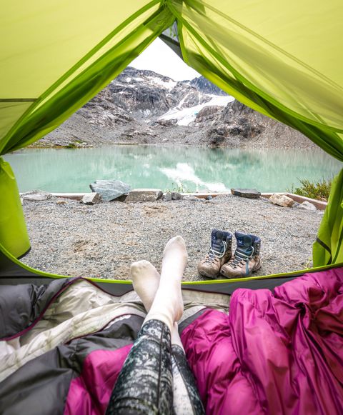 Chillin' with glacier view on Wedgemount lake BC Canada