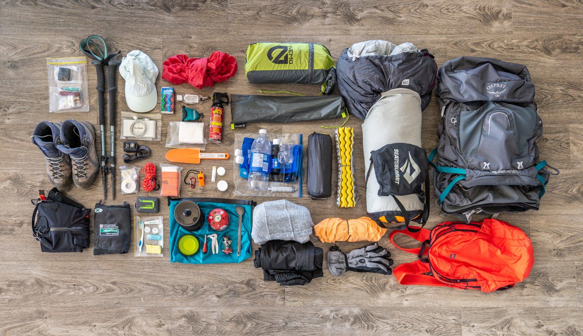 The contents of my backpacking backpack including all the gear I use for backcountry camping