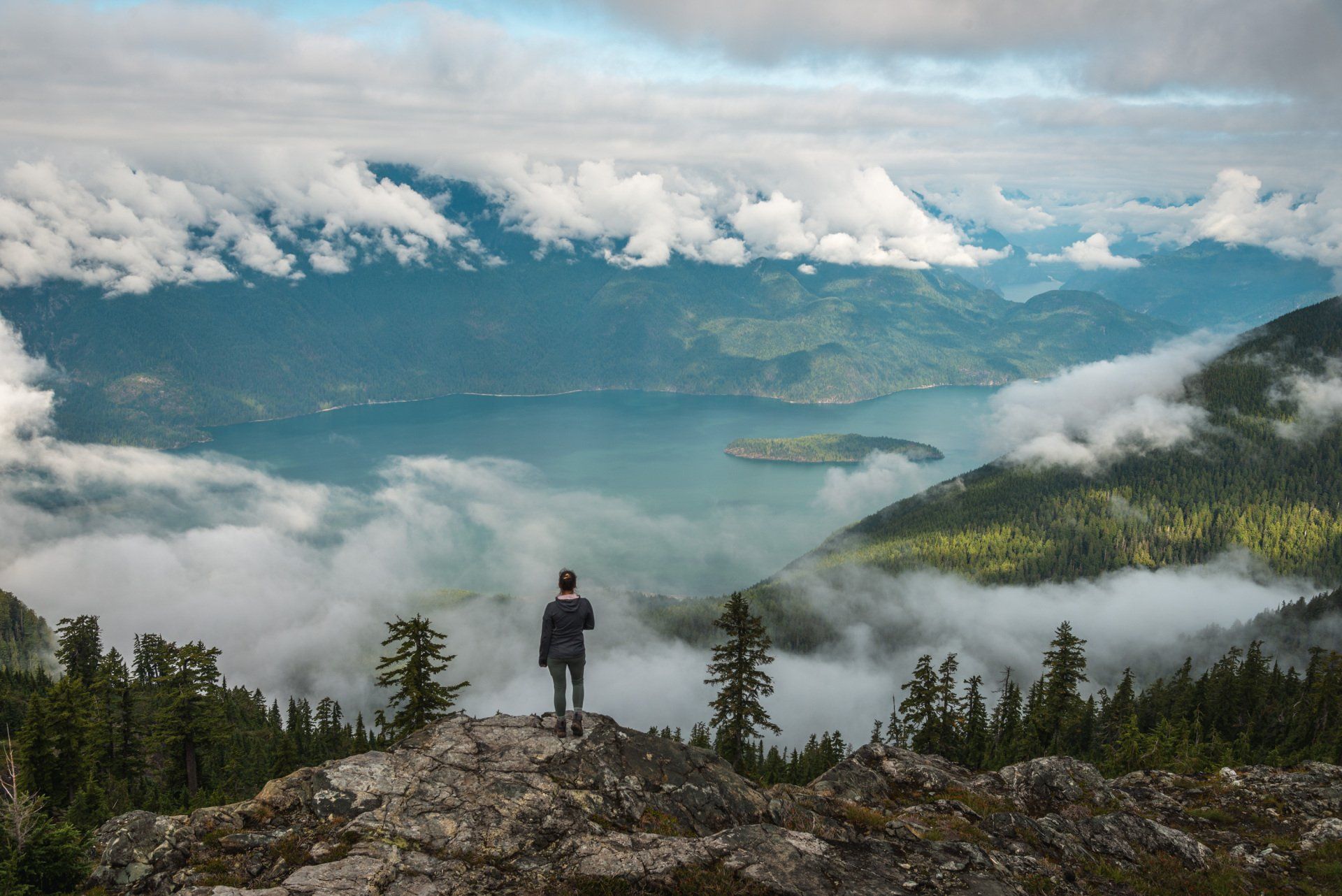 View of Pitt lake from the ridge of Golden Ears mountain, BC, Canada