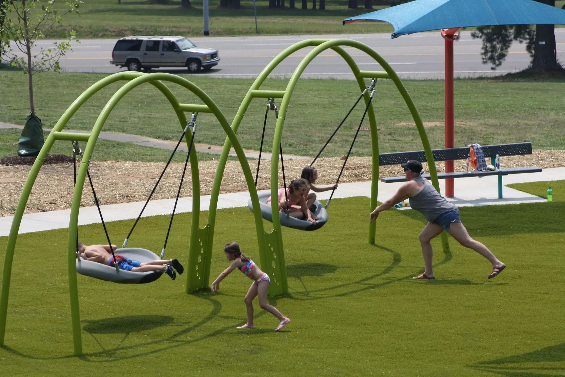 Kids playing at the splash pad