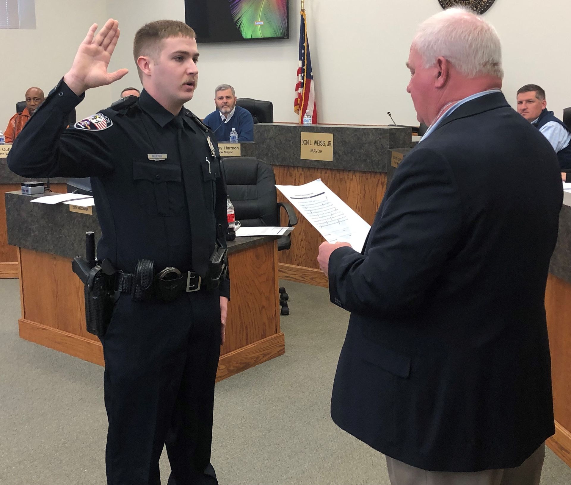 Police Officer Austin Murphy taking oath of office