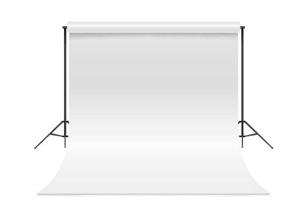 A white backdrop with two tripods attached to it on a white background.