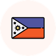 The flag of the philippines is shown in a circle on a white background.
