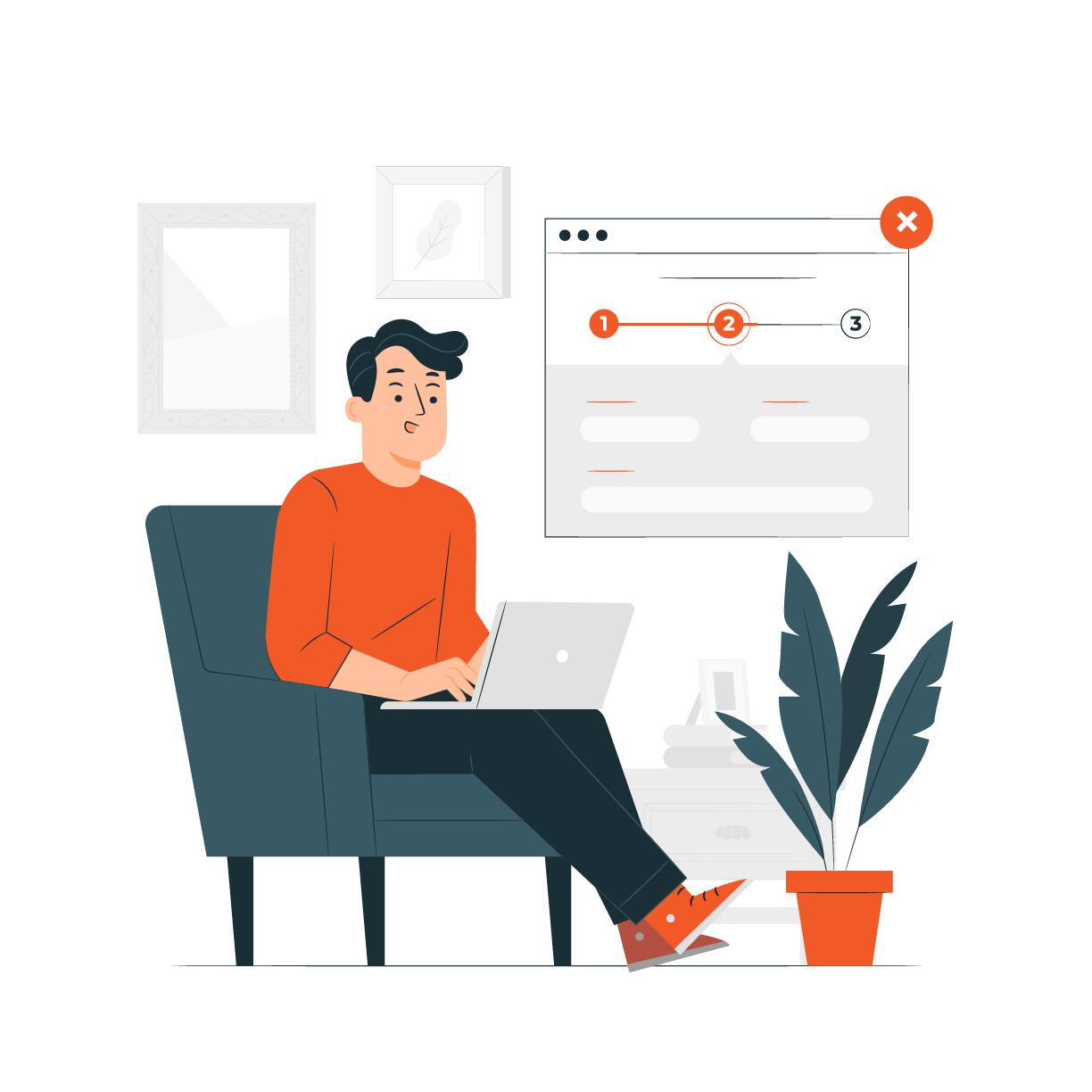 Illustration of a person working remotely on a laptop, representing online careers and virtual work opportunities.