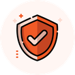 A red shield with a check mark on it.