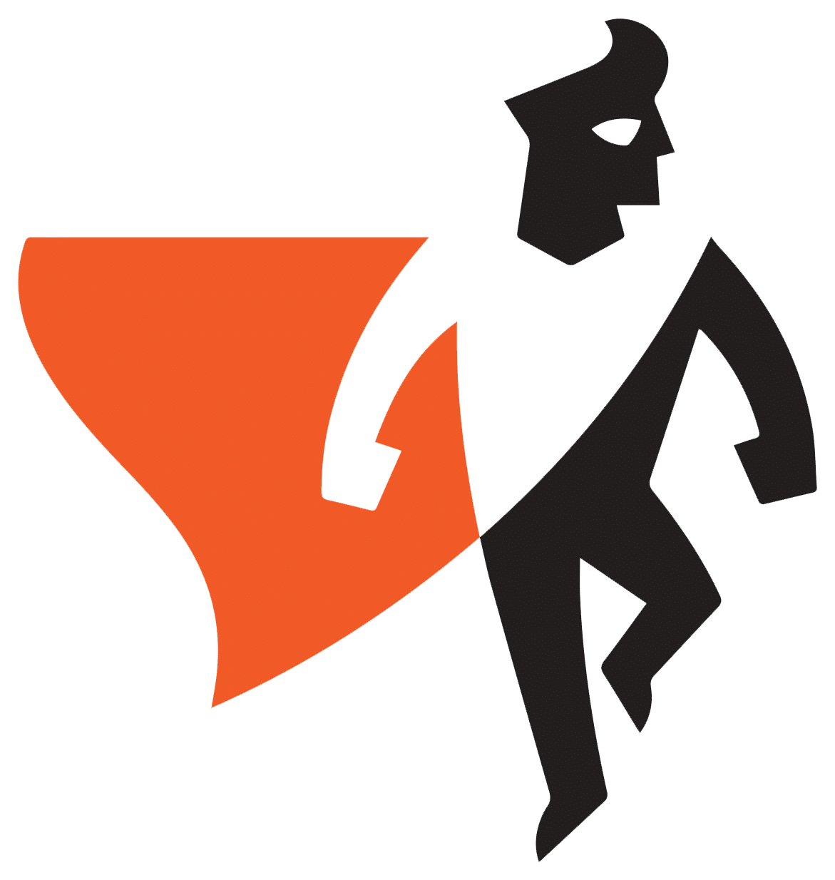 StaffHero Mascott in orange and black with white outline