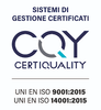 Logo CQY Certiquality with “Sistemi di gestione certificati” and ISO 9001:2015, ISO 14001:2015 text