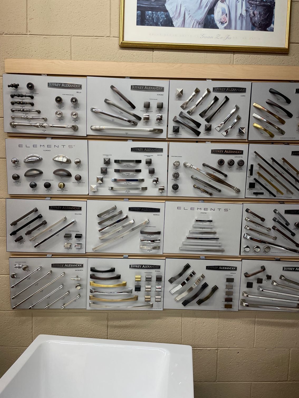 A wall with a lot of different types of handles on it