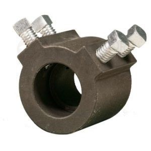 Black coupling with bolts.