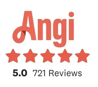 Angi logo with five stars and 5.0 rating based on 721 reviews.