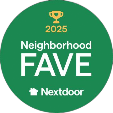 2024 Nextdoor Neighborhood Faves badge. Green circle with white text and a gold trophy icon.