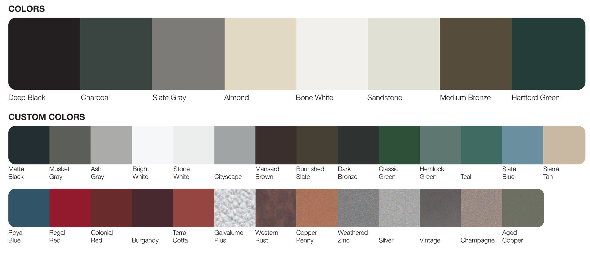 Color palette showing a range of shades from black to light beige, with custom colors below.