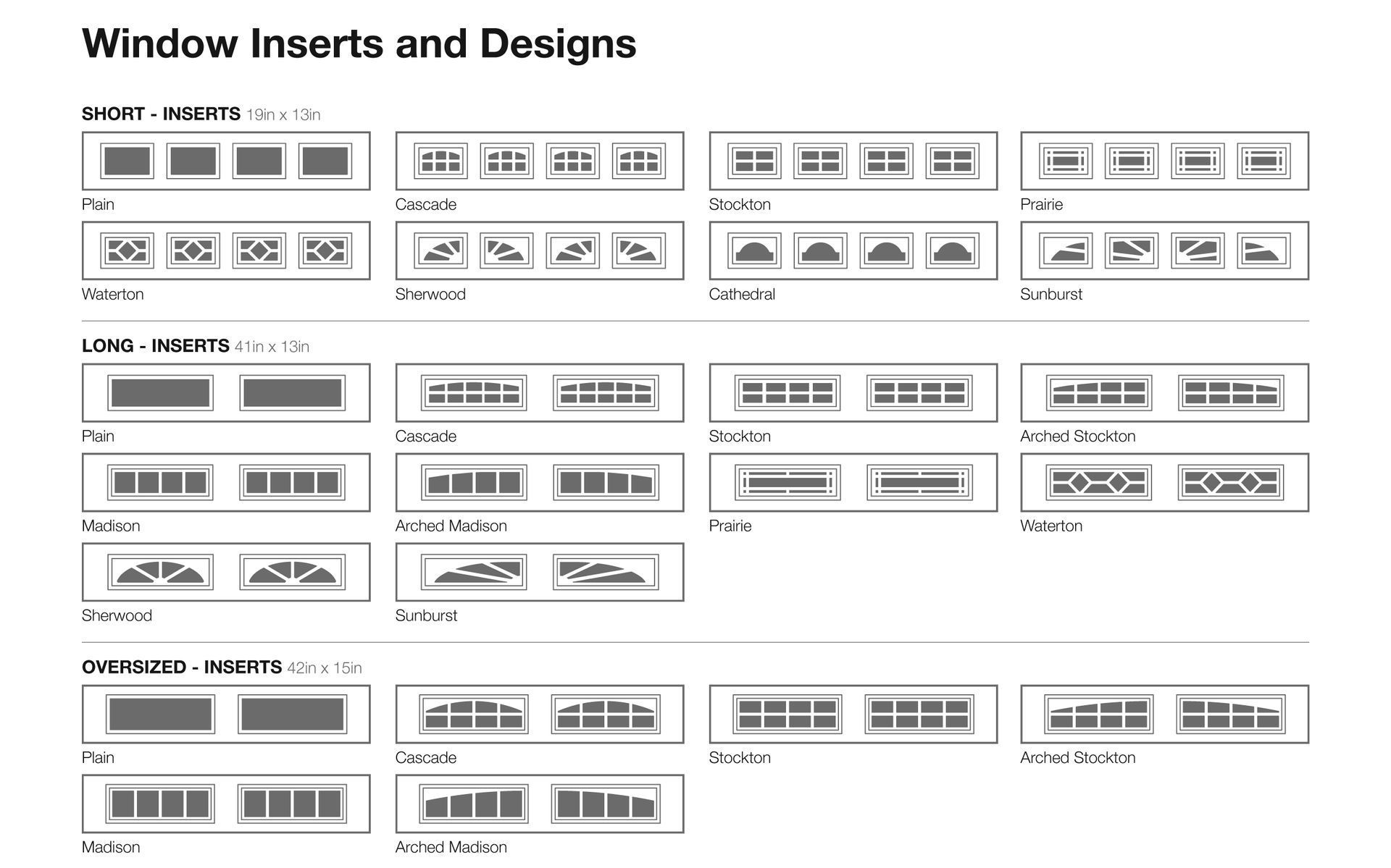 Diagram of various window insert and design styles.