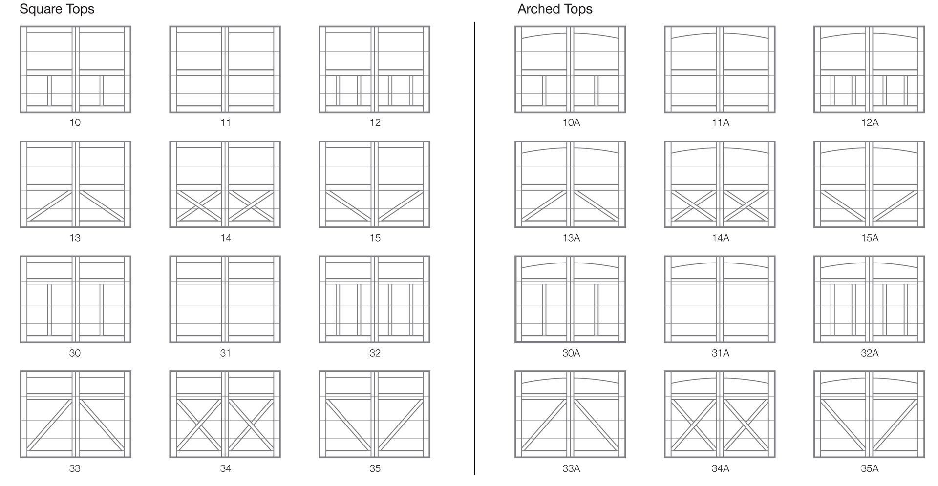 Window type diagrams, side-by-side, displaying various window frame designs and configurations.