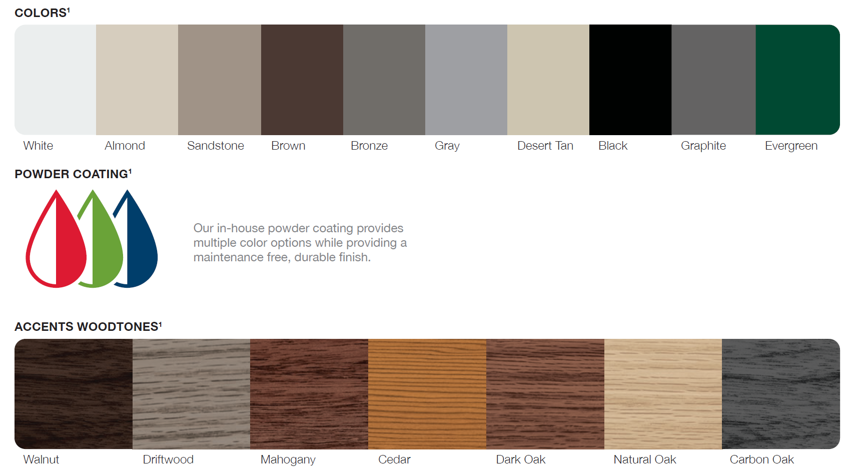 Palette of window/door personalization options: various colors, woodgrains.