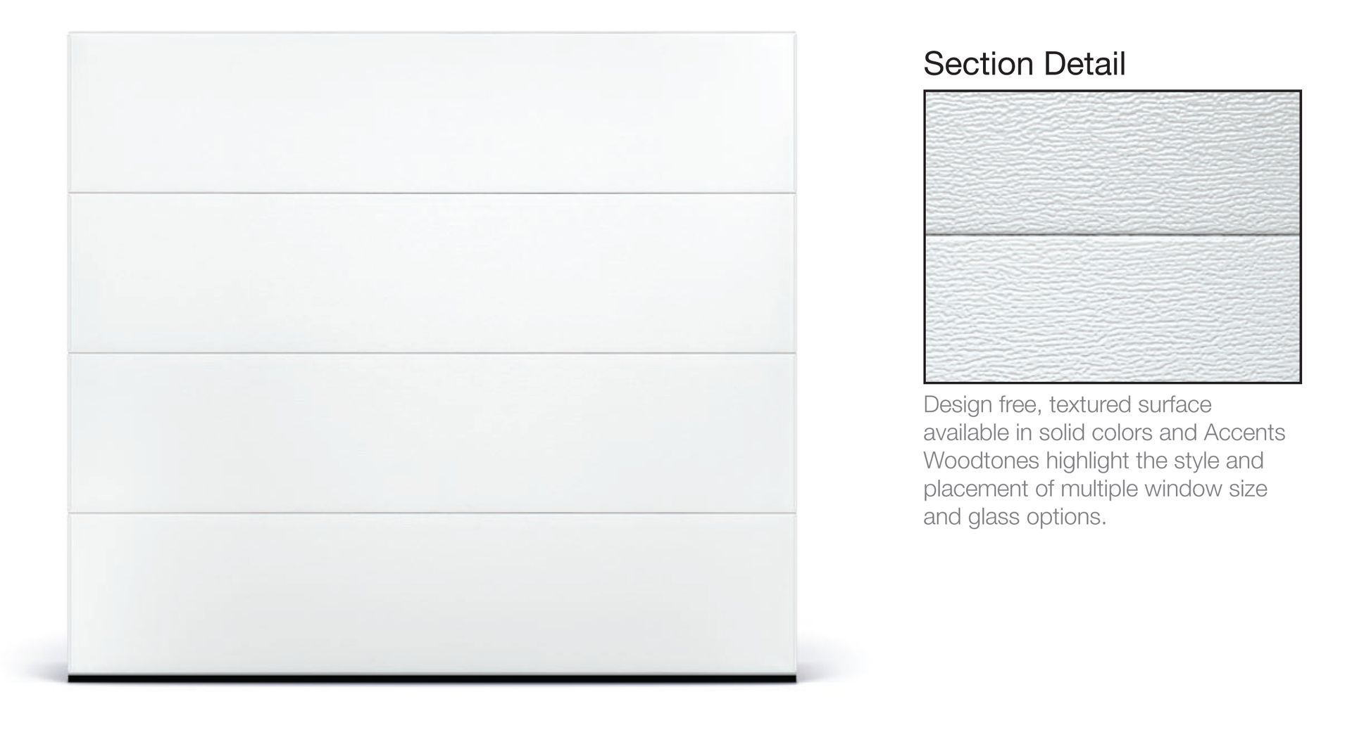 White, horizontal-slat garage door with textured surface detail.