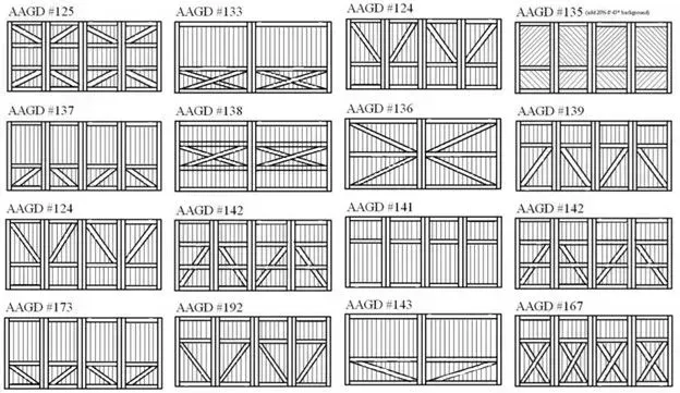 Panel illustrations of various wooden gate designs, each labeled with an AAGID number. Panel illustrations of various wooden gate designs, each labeled with an AAGID number.