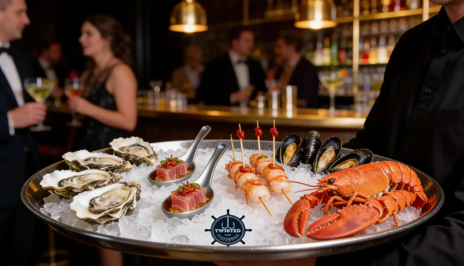Premium canape tray at a Melbourne cocktail party catered by Twisted Fisherman