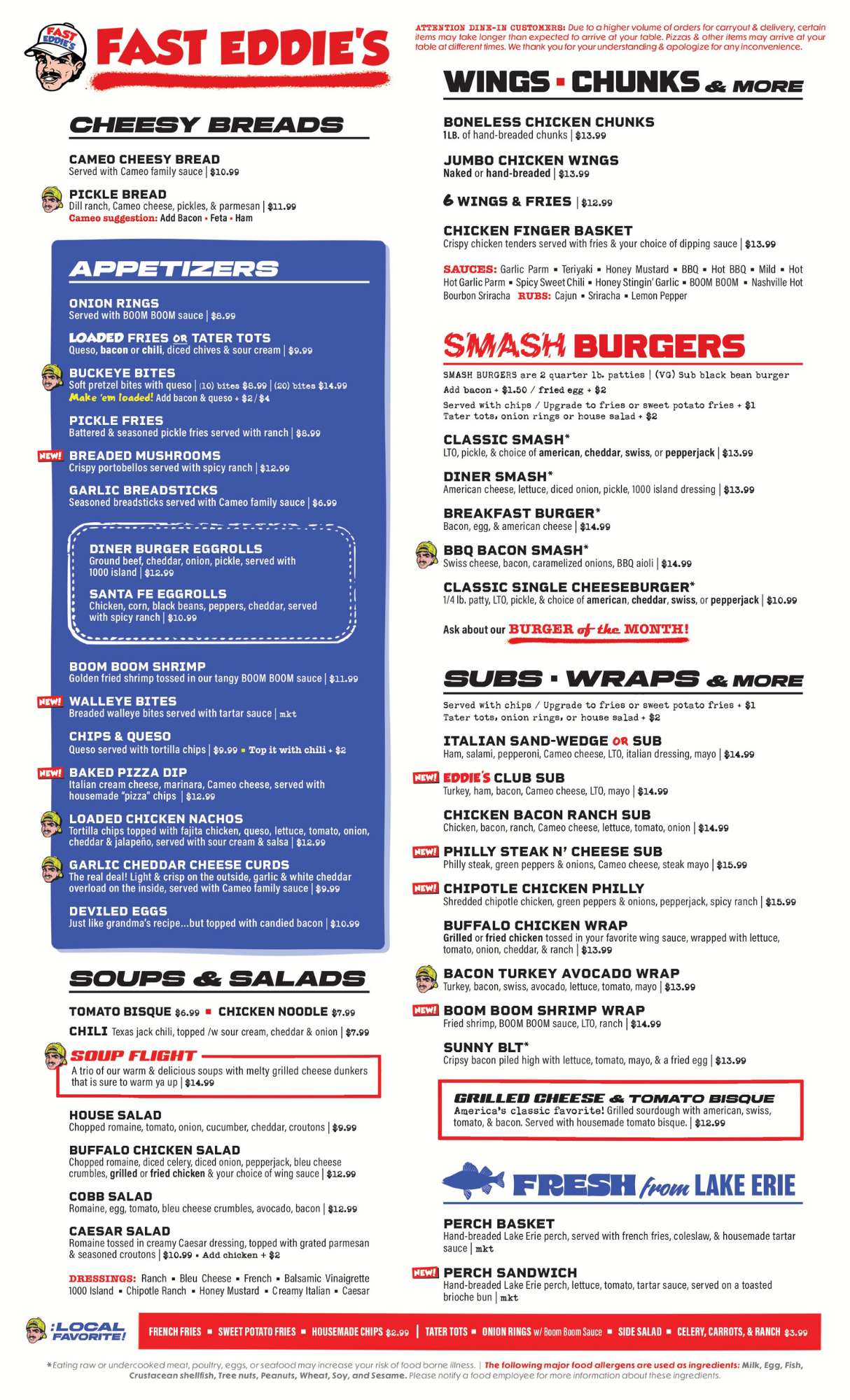 Cameo's/Fast Eddies Menu - Side 1 - Catawba, Ohio