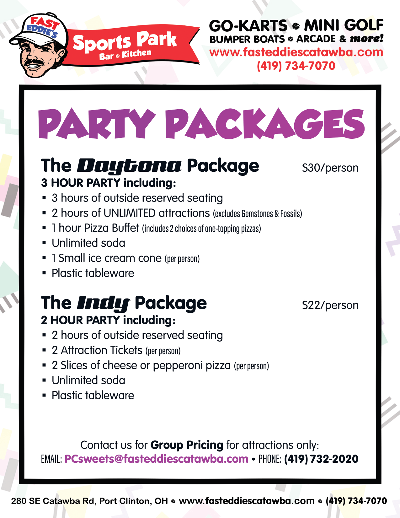 Fast Eddie's Party Packages - Pizza and attractions, Port Clinton, Ohio