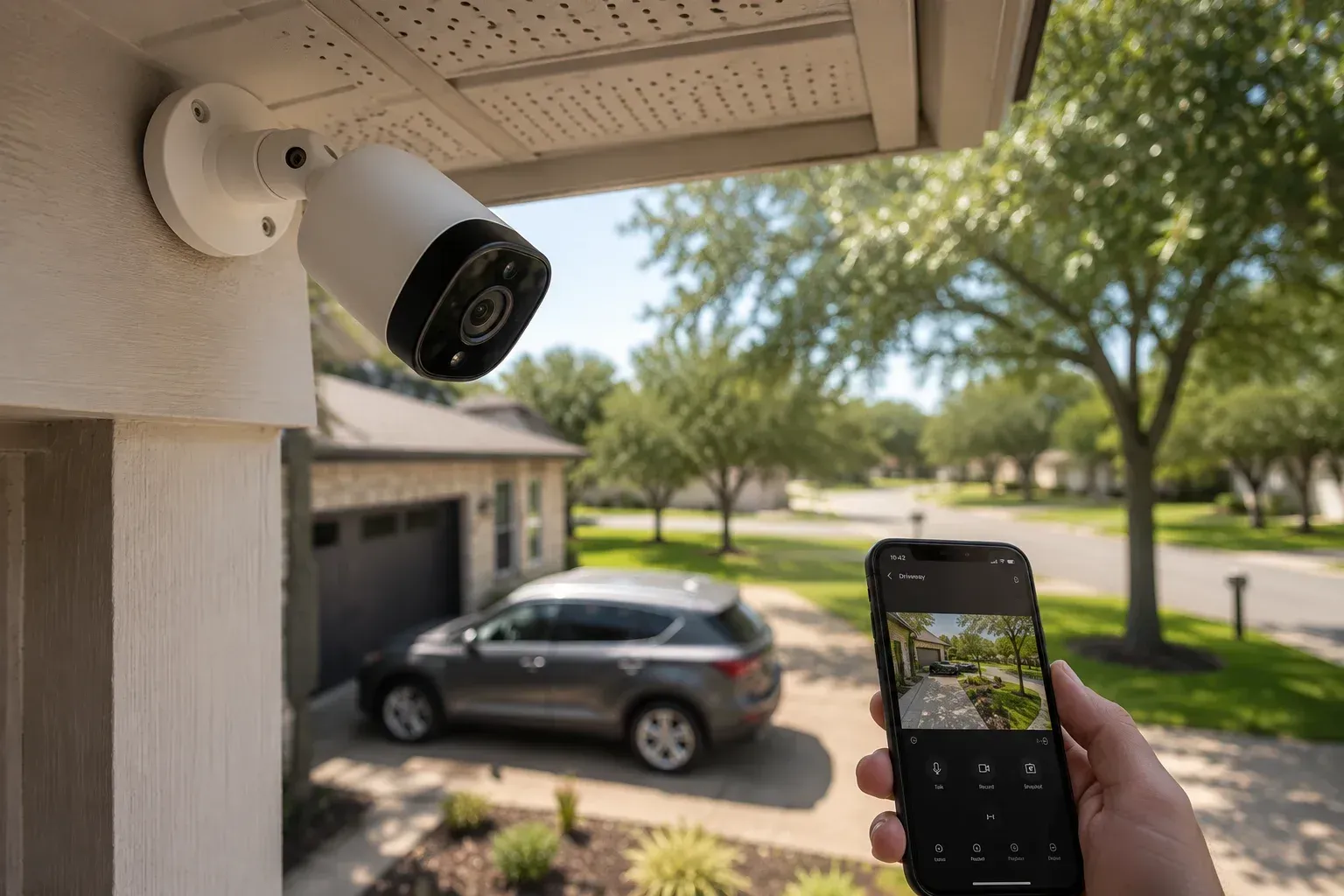 Smartphone and camera showing what security camera features matter most.